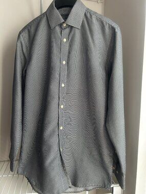 Black Label by Ruffini Men's Slim Fit Houndstooth Dress Shirt Small 14–14½